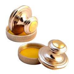 OS-21-Б-2 Оснастка для печатей настольная "Евро-3", никелирование с золоченой кнопкой. с штемпельной подушкой / d=42 мм.