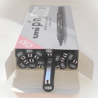 12 штук - Линер Uni Pin CS3-200 Fine Line Chisel 3.0, наконечник долото Чёрный 3 мм