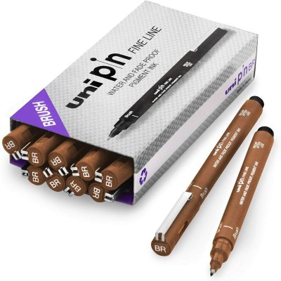 12 штук - Линер Uni Pin BR-200 Fine Line brush, красно-коричневая кисть (цвет Сепия)