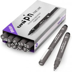 12 штук - Линер Uni Pin BR-200 Fine Line brush, Тёмно-серая кисть