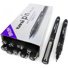 12 штук - Линер Uni Pin BR-200 Fine Line brush, Чёрная кисть