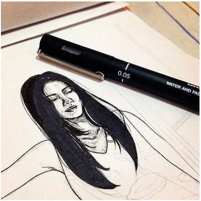 12 штук - Линер Uni Pin BR-500 EF brush Fine Line , ультратонкая кисть, Чёрный