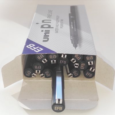 12 штук - Линер Uni Pin BR-500 EF brush Fine Line , ультратонкая кисть, Чёрный