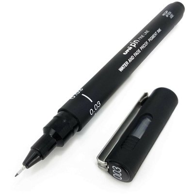 12 штук - Линер Uni Pin 003-200 Fine Line, Чёрный ультратонкий 0.03 мм