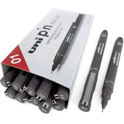 12 штук - Линер Uni Pin 01-200 Fine Line, Чёрный 0.1 мм