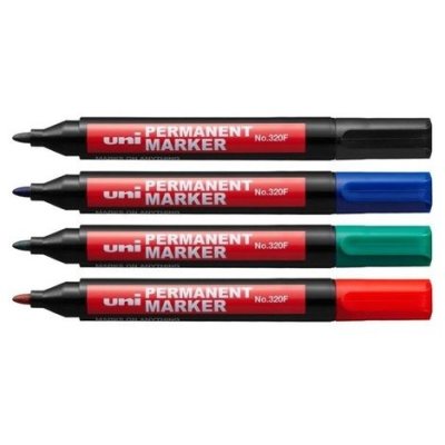 Перманентный маркер Uni PM No 320F, 1.0-3 мм., пулевидный наконечник (уп. 12 штук) Япония