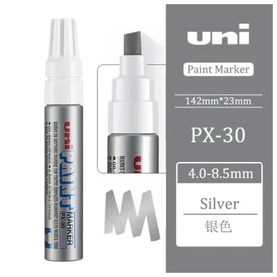 1 штука - Промышленный масляный маркер-краска Uni PAINT PX-30 по всем поверхностям, 4,0-8,5 мм Серебристый