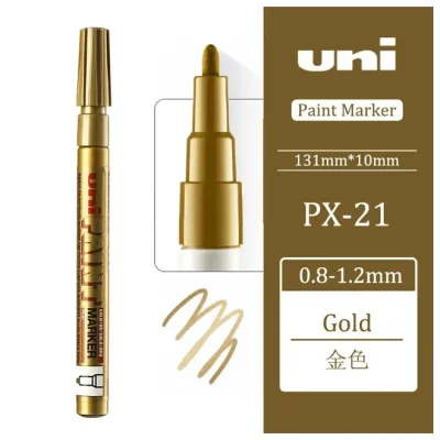 3 штуки - Промышленный масляный маркер-краска Uni PAINT PX-21 по всем поверхностям, 0.8-1.2 мм Золотой