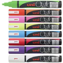 6 штук - Меловой маркер - жидкий мел Uni Chalk PC-5M пулевидный наконечник 1.8-2.5 мм