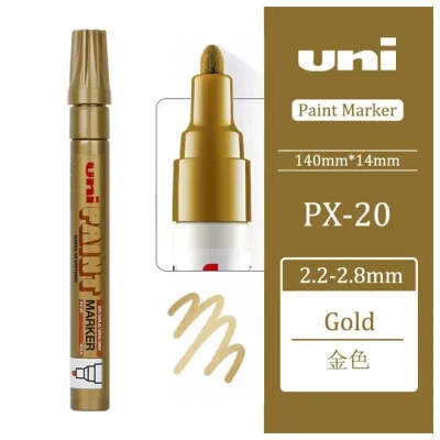 3 штуки - Промышленный масляный маркер-краска Uni PAINT PX-20 по всем поверхностям, 2.2-2.8 мм Золотой