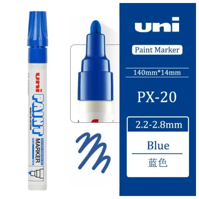 3 штуки - Промышленный масляный маркер-краска Uni PAINT PX-20 по всем поверхностям, 2.2-2.8 мм Синий