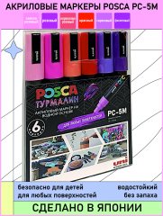 Набор POSCA PC-5M «ТУРМАЛИН», 6 акриловых маркеров в пластиковой упаковке