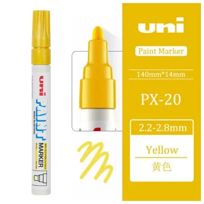 12 штук - Промышленный масляный маркер-краска Uni PAINT PX-20 по всем поверхностям, 2.2-2.8 мм