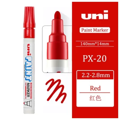 12 штук - Промышленный масляный маркер-краска Uni PAINT PX-20 по всем поверхностям, 2.2-2.8 мм