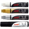 Меловой маркер - жидкий мел Uni Chalk PWE-17K скошенный наконечник 15 мм Чёрный