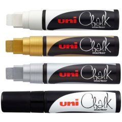 Меловой маркер - жидкий мел Uni Chalk PWE-17K скошенный наконечник 15 мм Чёрный