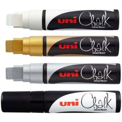 Меловой маркер - жидкий мел Uni Chalk PWE-17K скошенный наконечник 15 мм Белый