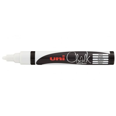 Меловой маркер - жидкий мел Uni Chalk PC-5M пулевидный наконечник 1.8-2.5 мм Белый