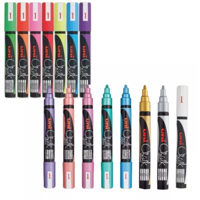 Меловой маркер - жидкий мел Uni Chalk PC-5M пулевидный наконечник 1.8-2.5 мм Флуоресцентно-зелёный