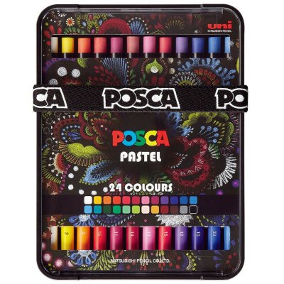 POSCA Pastel Набор из 24 ПАСТЕЛЕЙ (карандаши без оправы) в подарочном кейсе, Япония