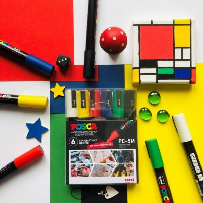 Набор акриловых маркеров POSCA PC-5M «Стандартные цвета», в пластиковой упаковке, 6 шт
