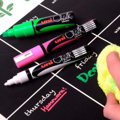 Меловой маркер - жидкий мел Uni Chalk PC-5M пулевидный наконечник 1.8-2.5 мм Фиолетовый металлик