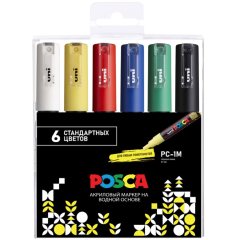 Набор акриловых маркеров POSCA PC-1M «Стандартные цвета», в пластиковой упаковке, 6 шт