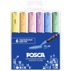 Набор акриловых маркеров POSCA PC-1M «Пастельные цвета», в пластиковой упаковке, 6 шт