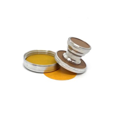 "НИКА 42-Магнит / КОЖА Бежевая" Металлическая магнитная оснастка для печати с встроенной штемпельной подушкой (диаметр печати 42 мм.)