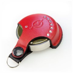 "OL-КОМПАКТ-Кристалл 40" Металлическая оснастка для печати в кожаном чехле красного цвета с кристаллами Swarovski (диаметр печати 40 мм.)