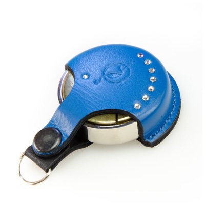 "OL-КОМПАКТ-Кристалл 40" Металлическая оснастка для печати в кожаном чехле синего цвета кристаллами Swarovski (диаметр печати 40 мм.)