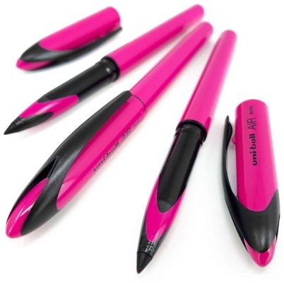 3 штуки - Ручка - Роллер Uni-Ball AIR UBA-188EL-M Розовый корпус, Синие чернила, шарик 0.5 мм/линия 0.28-0.45 мм