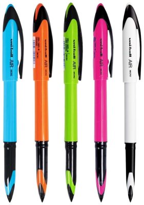 Набор ручек-роллеров Uni-Ball AIR UBA-188EL-Micro ЦВЕТНЫЕ корпуса, синие чернила, шарик 0.5 мм/линия 0.28-0.45 мм