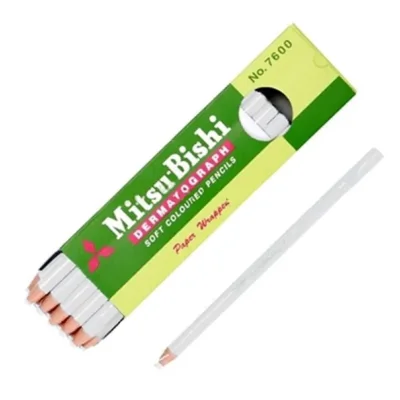 12 штук - Карандаш UNI Mitsubishi DERMATOGRAPH P-7600 Белый, для письма по любой поверхности 1.0-4.0 мм