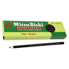 12 штук - Карандаш UNI Mitsubishi DERMATOGRAPH P-7600 Чёрный, для письма по любой поверхности 1.0-4.0 мм