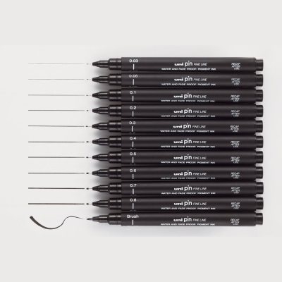 3 штуки - Линер Uni Pin BR-500 EF brush Fine Line , ультратонкая кисть, Чёрный