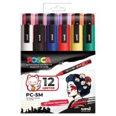 Набор из 12 акриловых маркеров POSCA PC-5M «Популярные цвета», в пластиковой упаковке, 12 шт