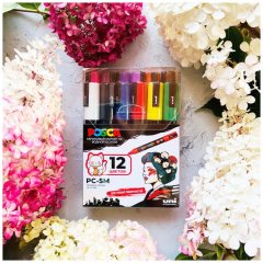 Набор из 12 акриловых маркеров POSCA PC-5M «Популярные цвета», в пластиковой упаковке, 12 шт