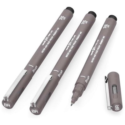 3 штуки - Линер Uni Pin BR-200 Fine Line brush, Тёмно-серая кисть