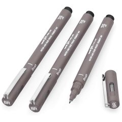 3 штуки - Линер Uni Pin BR-200 Fine Line brush, Тёмно-серая кисть