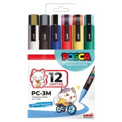 Набор из 12 акриловых маркеров POSCA PC-3M «Популярные цвета», в пластиковой упаковке, 12 шт
