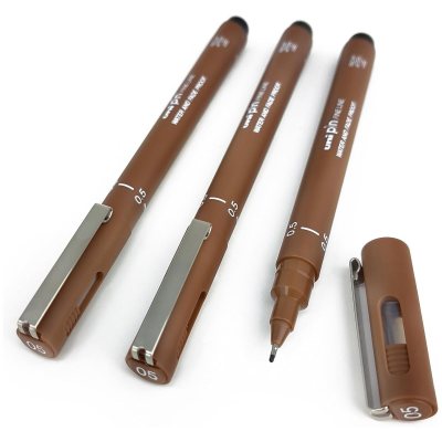 3 штуки - Линер Uni Pin BR-200 Fine Line brush, красно-коричневая кисть (цвет Сепия)